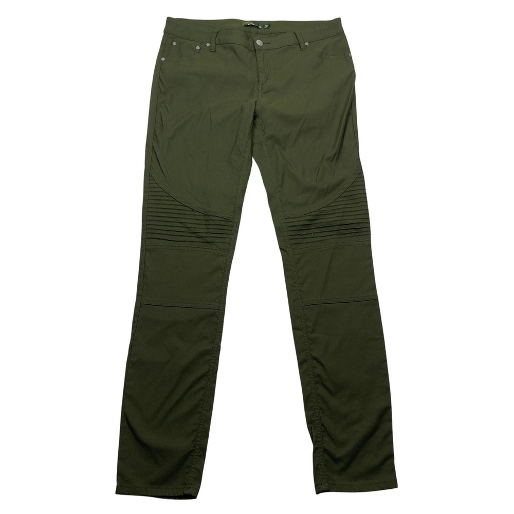 Prana Kara Moto Skinny Pants Olive Green Ribbed Knee Stretch Canvas Womens 12
